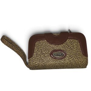 ITALIA BROWN & TAN TEXTURED LEATHER WOMEN WALLET WRISTLET VINTAGE EXCELLENT